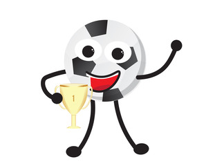 Happy Soccer football character holding a trophy