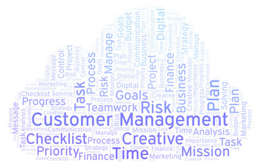 Customer Management word cloud, made with text only.