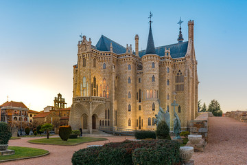 Famous landmark Astorga Epsiscopal Palace, in Astorga, Leon, Spain.