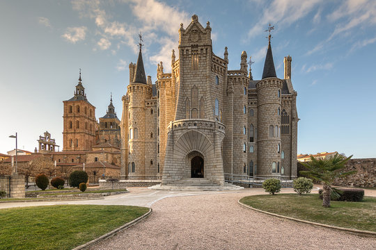 Famous landmark Astorga Epsiscopal Palace, in Astorga, Leon, Spain.