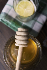 Tea set on wooden background