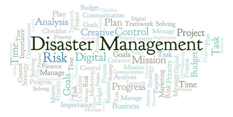 Obraz premium Disaster Management word cloud, made with text only.