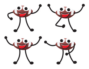Set of cartoon american football character different poses