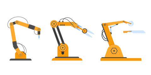Industrial equipment in form arm robots, robotic equipment, factory machines.