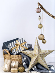 Christmas gifts and decorations composition.