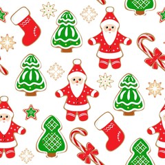 Christmas background. Seamless pattern with Santa  and christmas tree