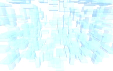 Blue and white abstract digital and technology background. The pattern with repeating rectangles. 3D illustration