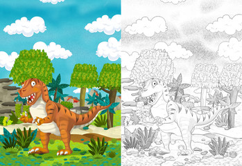 cartoon prehistoric happy and funny scene - illustration for children