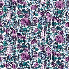 Letters doodle colorful abstract seamless vector pattern