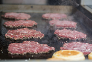 Cooking beef burgers on a grill