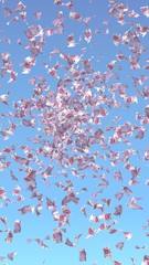 Flying euro banknotes against the sky background. Money is flying in the air. 500 EURO in color. 3D illustration