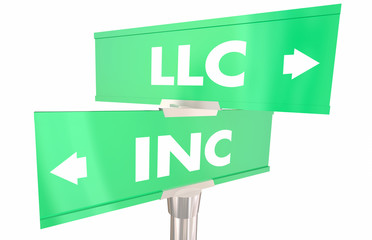 LLC Vs Incorporation Company Business Models 2 Two Way Road Signs 3d Illustration
