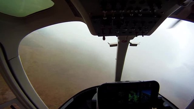 helicopter flight in low clouds
