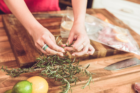 Cooking with rosemary.