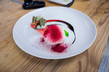 Gourmet. Guests favourite dessert waiting for them to estimate it