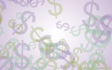 Multicolored translucent dollar signs on white background. Green tones. 3D illustration