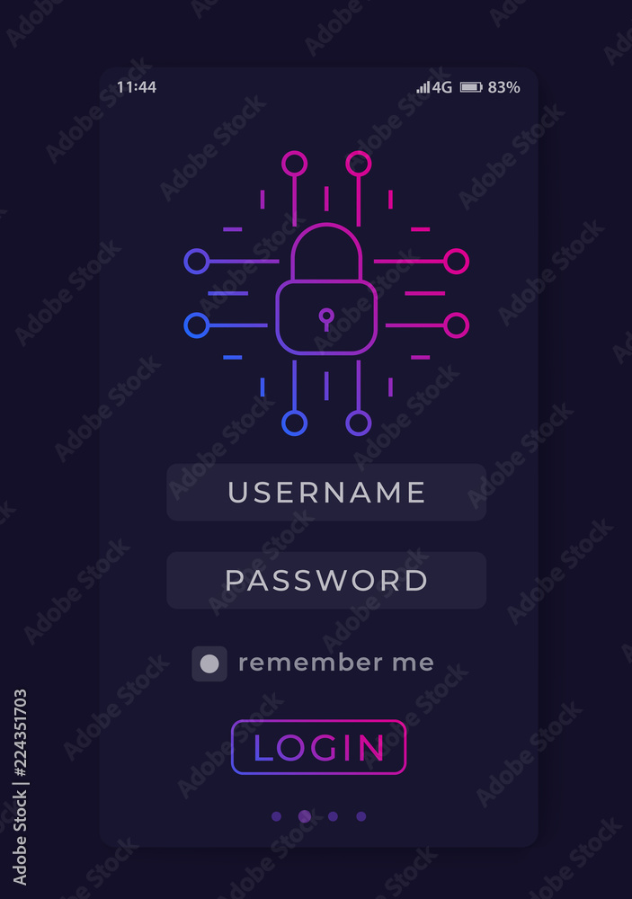 Sticker User Login, authentication, mobile interface vector template