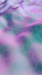 Colorful honeycomb with a gradient color on a light background. Perspective view on polygon look like honeycomb. Wavy surface. Isometric geometry. 3D illustration