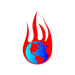 globe in a fire circle logo icon design template vector