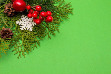 Christmas Fir Tree On Green Background 