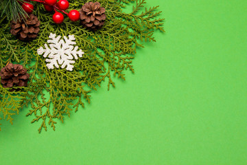 Christmas Fir Tree On Green Background 