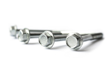The selective focus of screw bolt plain white background