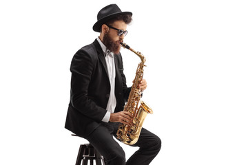 Fototapeta na wymiar Jazz musician playing saxophone