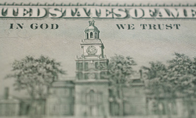 Dollar macro closeup detail photo. In god we trust