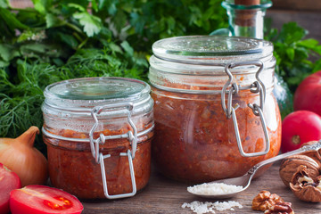 Harvesting in a glass jar for the winter 