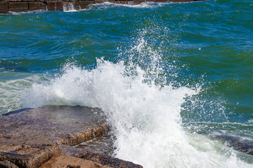 Photo of a sea landscape with a rocky beach