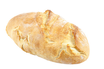 Loaf of wheat bread on white background.