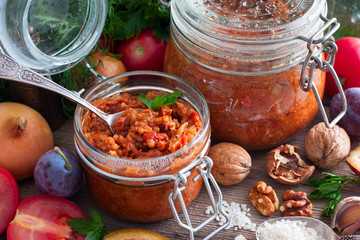 Harvesting in a glass jar for the winter 