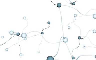 Neural network. Social network. Futuristic dna, deoxyribonucleic acid. Abstract molecule, cell illustration, mycelium. Light background. 3D illustration