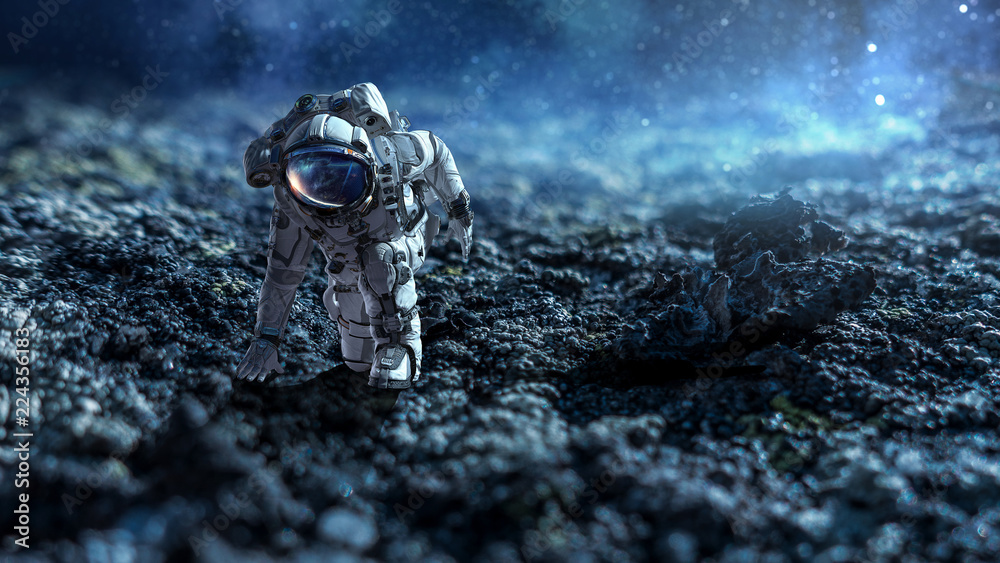 Canvas Prints astronaut starting to run. mixed media