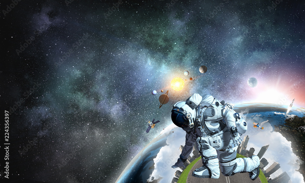 Canvas Prints astronaut starting to run. mixed media