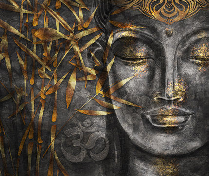 Bodhisattva Buddha - digital art collage combined with watercolor. An unusual painting hand drawn for the interior
