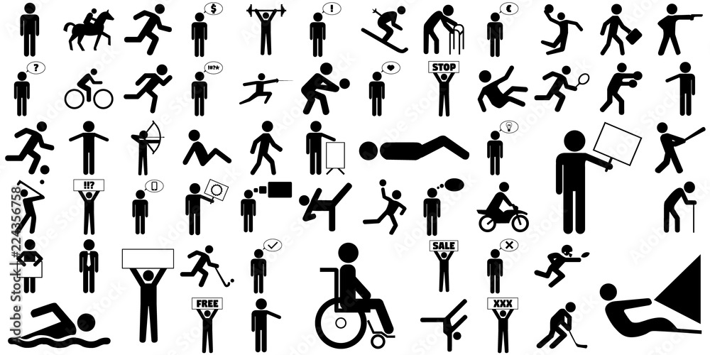 Wall mural large set of different stick figure icons