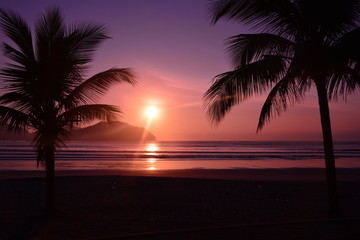Sunrise in early spring on the beach Pereque in Ubatuba