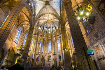 Fototapeta na wymiar Cathedral of the Holy Cross and Saint Eulalia interior in Gothic quarter, Barcelona, Spain