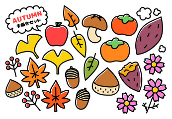 Autumn illustration material Handwriting style set