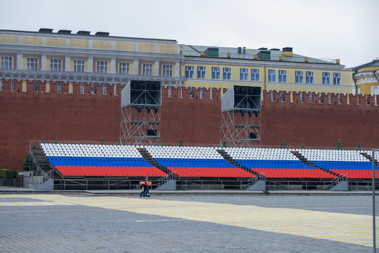 Grandstand colored in russian flag