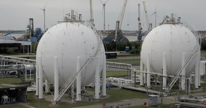 Spherical gas holders in port