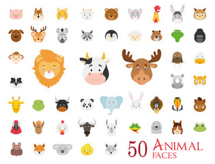 Set mit 50 Tiergesichtern im Cartoon-Stil © asantosg
