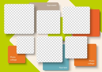 Template for photo collage in modern style. Frames for clipping masks is in the vector file. Template for a photo album with square shapes frames