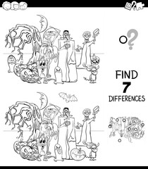 differences game with Halloween characters coloring book