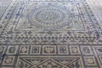 Floor mosaic of colored stones in villa Roman mosaics in Risan, Risana, Boca-kotor bay, Montenegro