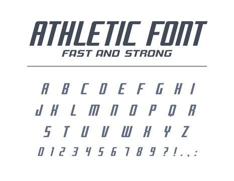 Athletic fast and strong universal font. Sport run, futuristic, technology alphabet. Letters, numbers for energy, power industry, high speed car racing logo design. Modern minimalistic vector typeface