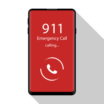 Emergency call, 911, police, ambulance, fire department, call, phone Flat design, vector illustration