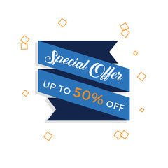 Special Offer with Blue Ribbon Banner. Up to 50% Off