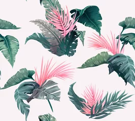 Abwaschbare Fototapete Palmen Helles tropisches nahtloses Muster mit Dschungelpflanzen. Exotischer Hintergrund mit Palmblättern. Vektor